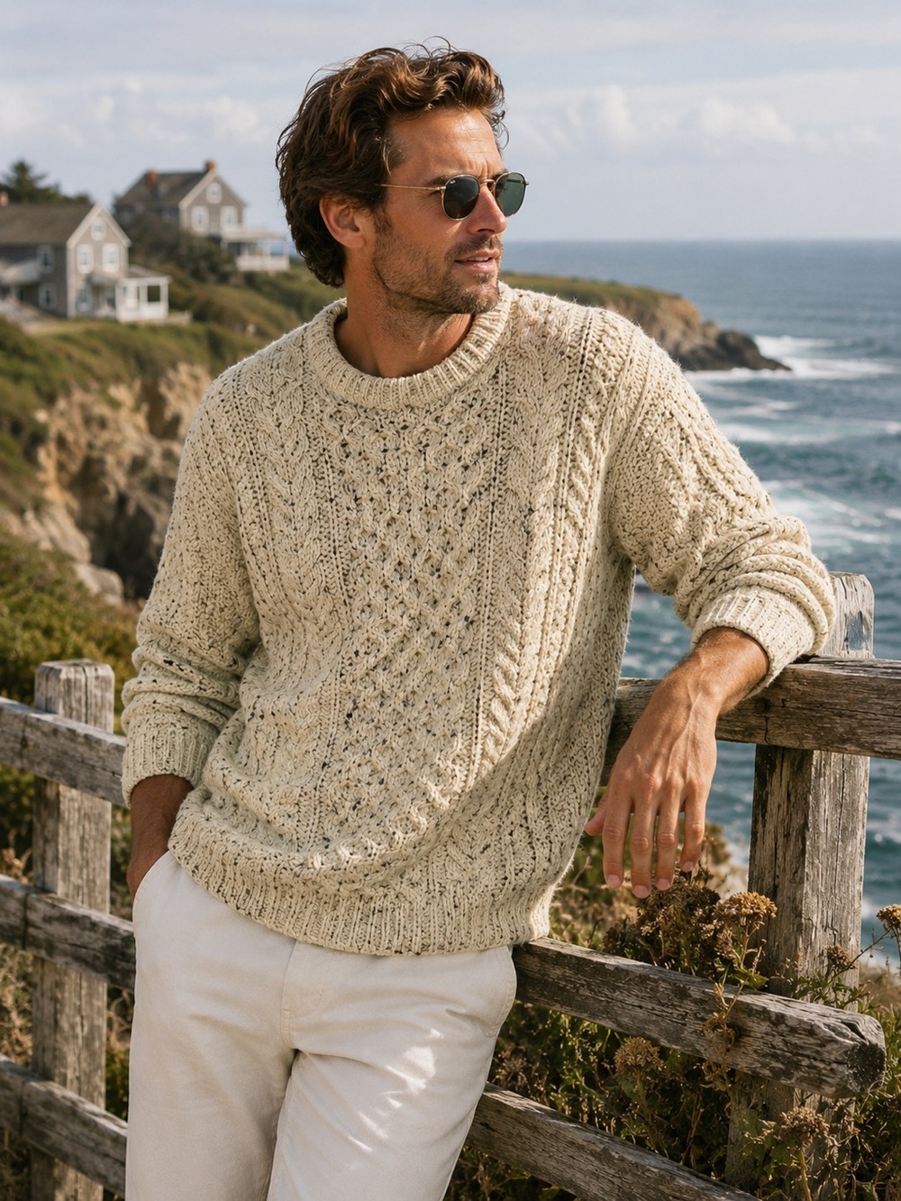 Vintage Carraig Donn Aran Irish cable-knit fisherman sweater Mens M